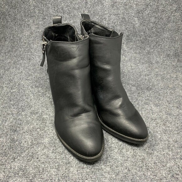 Universal Threads Black Faux Leather Shoe Bootie Block Heel Double Zip Size 9.5 - Picture 1 of 12
